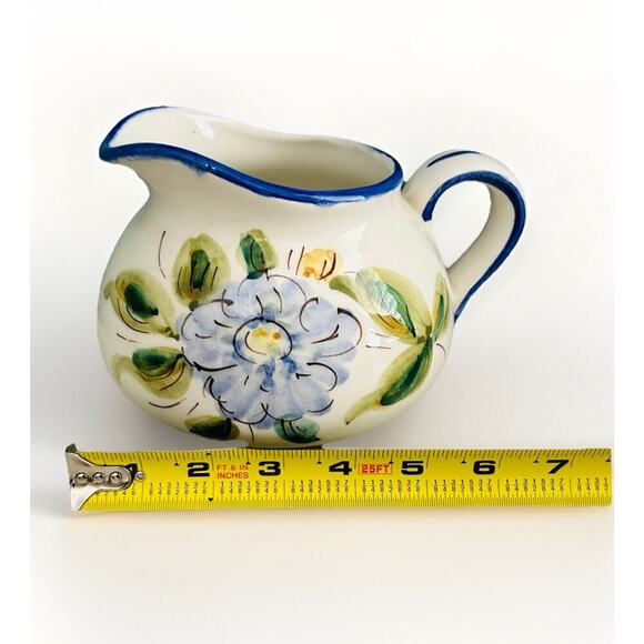 Vintage Hand Painted Pitcher Made In Italy for FTD Blue Flower Vase Farm House - Picture 4 of 10